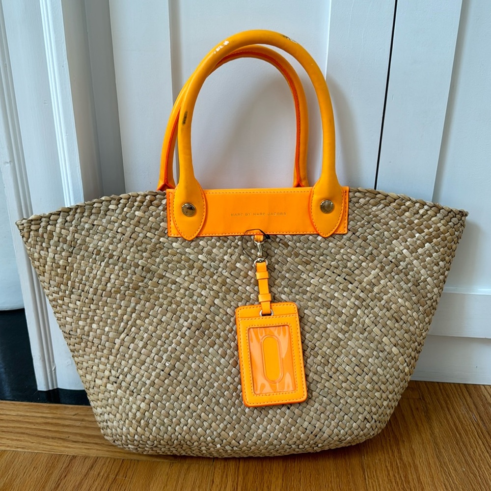 Marc by Marc Jacobs Fluoro Orange Straw Tote Bag